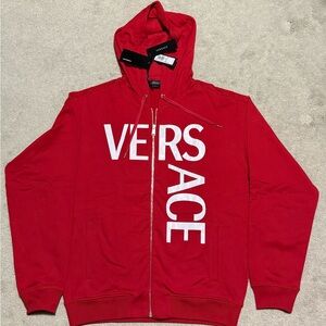Versace Men’s Red Logo Zip-Up Hoodie